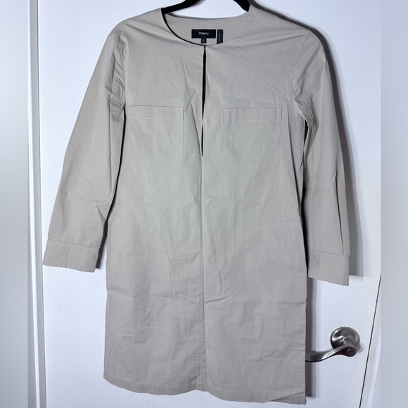 Theory Beige Utility Shirt Dress Size 0 Minimalist Pockets - Picture 2 of 8